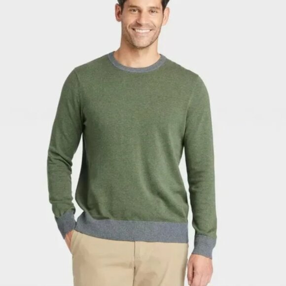 Goodfellow Men’s Crewneck Pullover Sweater | Size M | NWT | 100% Cotton | Olive - Picture 1 of 2